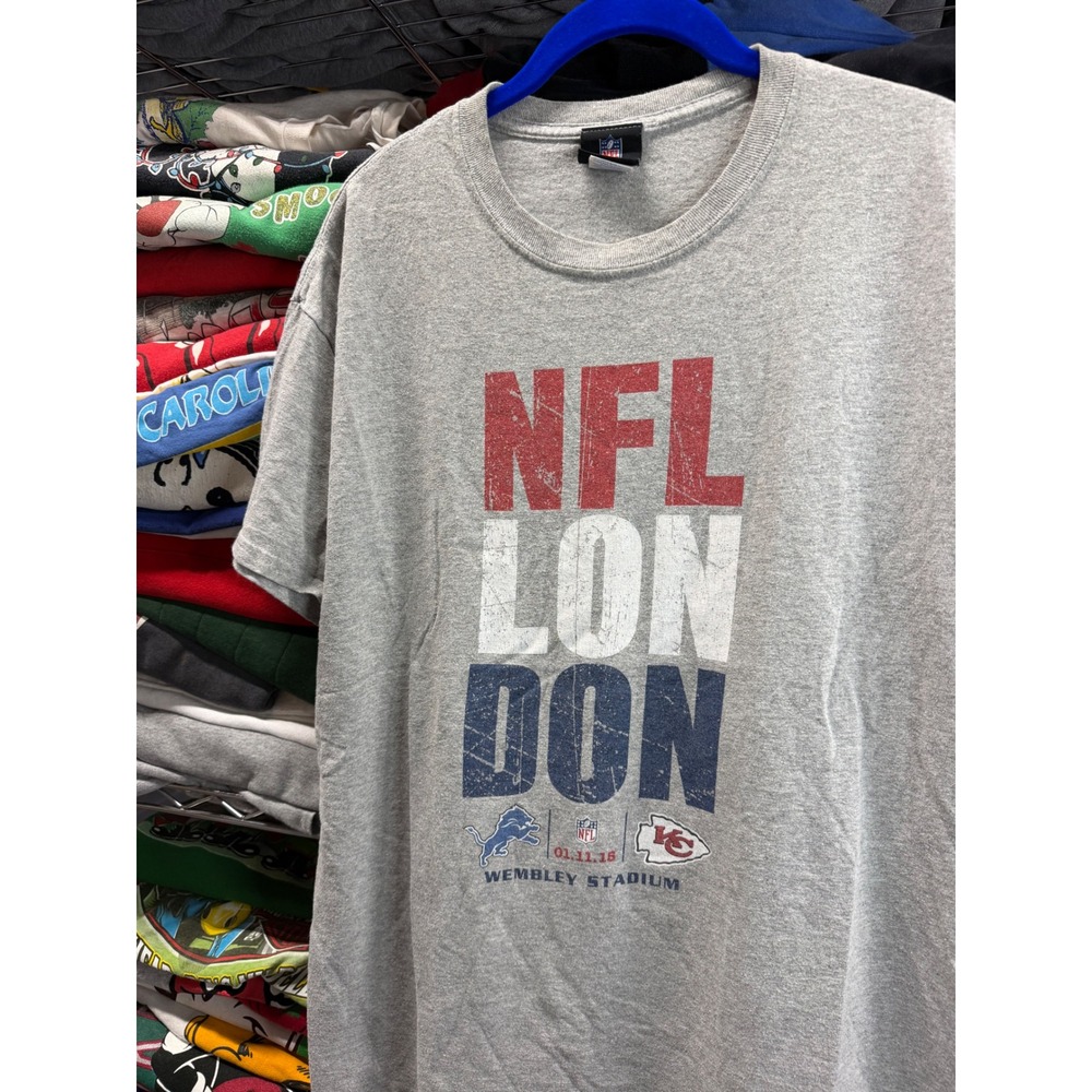 NFL London 2015 Wembley Stadium Lions vs Chiefs Gray Graphic T-Shirt Mens L 6567